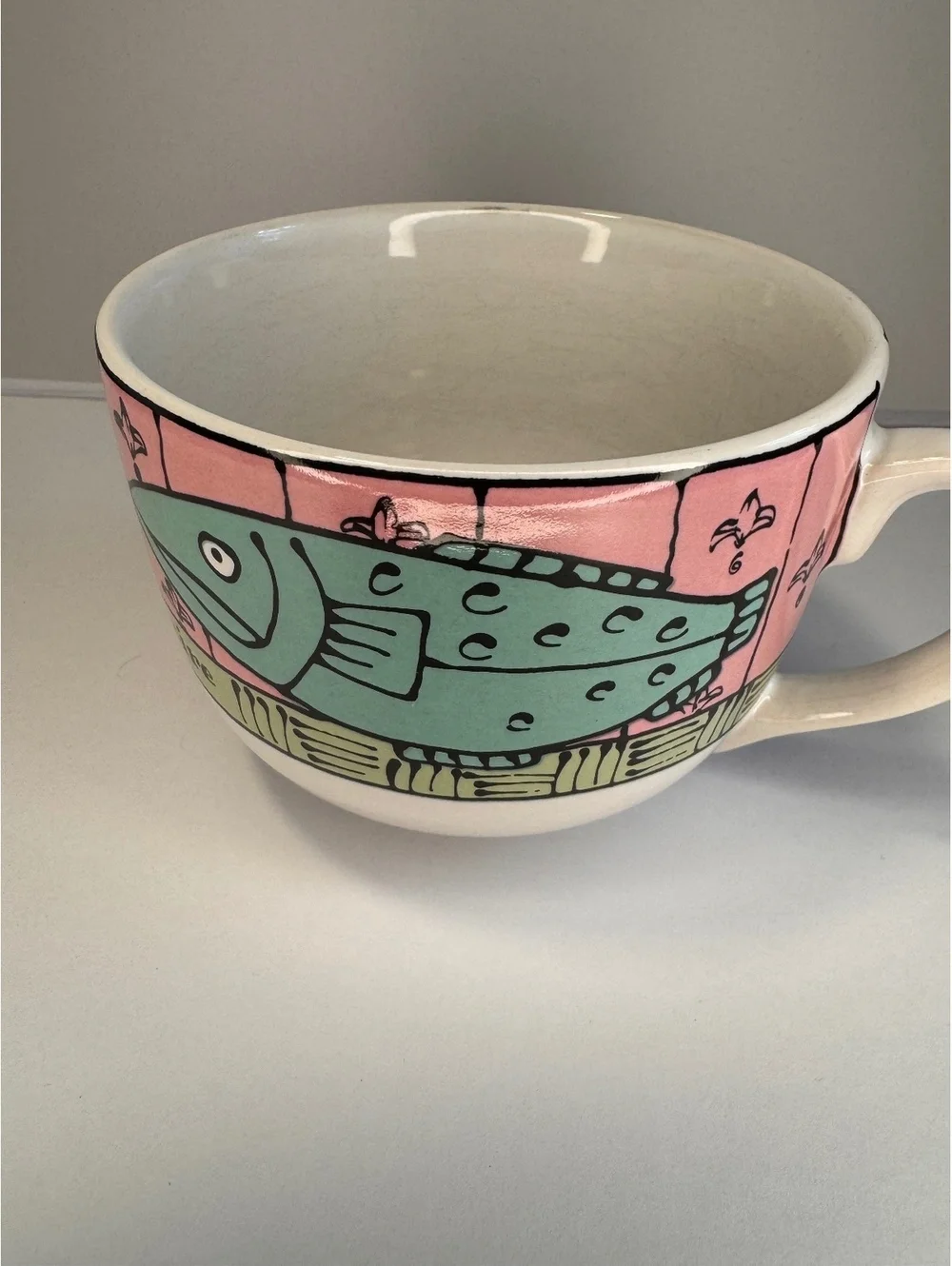 Bad Cat Collection Ceramic Coffee Cup with Colorful Cat and Fish Design